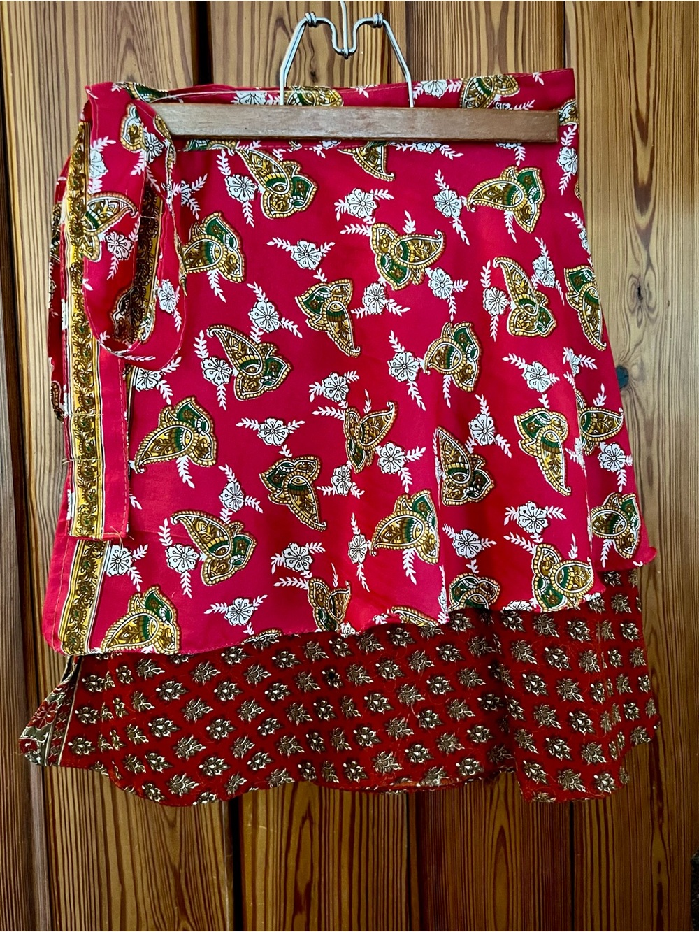 Reversible Silk Wrap Skirt, Tie Waist, Skater, contrasting double layer, Paisley - Picture 8 of 8